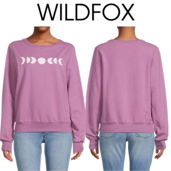 WILDFOX MOON PHASES CREWNECK LONG SLEEVE SWEATSHIRT IN GRAPE **NWT** - Picture 1 of 11